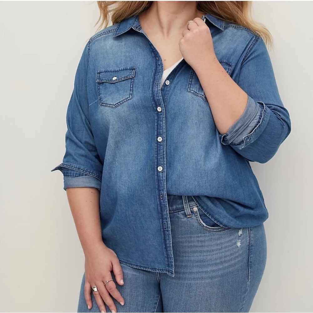 Torrid Taylor 100% cotton denim long sleeve shirt button down size 3X (22-24)